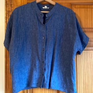 Eileen Fisher Organic Linen collarless button-down